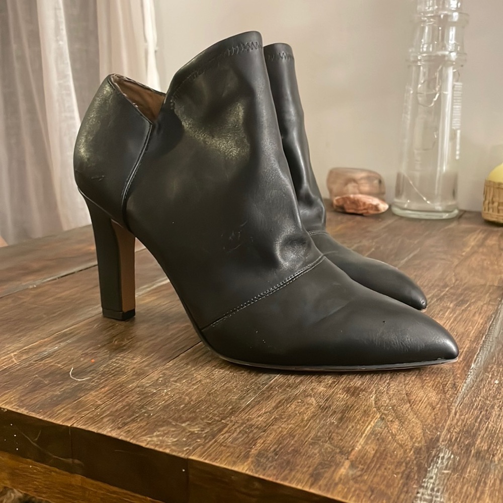 Franco Sarto- asymmetrical heeled ankle booties- size 8